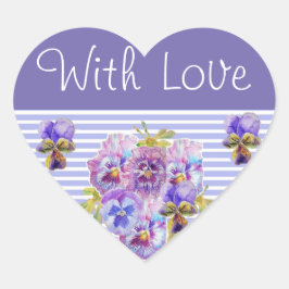 Pansy Blume Lila Streifen Blumenstrauß mit Liebe Herz-Aufkleber