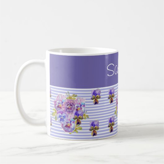 Pansy Blume Lila Stripe Blüte individuell anpassba Kaffeetasse (Links)