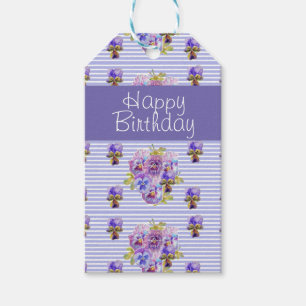 Pansy Blume Lila Stripe floral Happy Geburtstag Geschenkanhänger