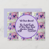 Pansy Blume neue Adresse Postkarte, wir bewegen un Postkarte (Vorne/Hinten)