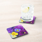 Pansy Blume schwimmen im Vogelbad mit Taube Untersetzer (Rechte Seite)