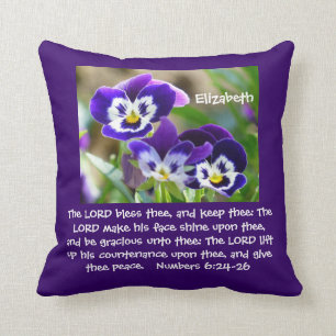Pansy Blume & Scripture Throw Kissen