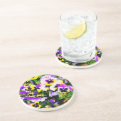 Pansy-Blumen Sandstein Untersetzer (Seite)