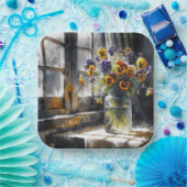 Pansy Bouquet in einem Fenster Impressionismus Pappteller (Party)