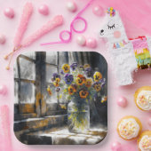 Pansy Bouquet in einem Fenster Impressionismus Pappteller (Party)