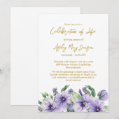 Pansy Celebration of Life Funeral Einladung (Vorne/Hinten)