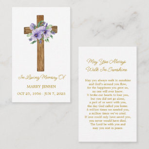 Pansy Cross Gedenk Funeral Gebetskarte Visitenkarte