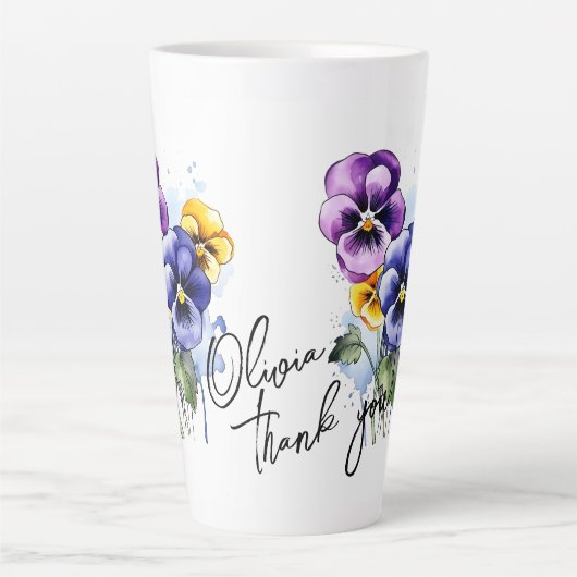 Pansy "Danke!" Editable Slogan & Name Milchtasse (Vorderseite)