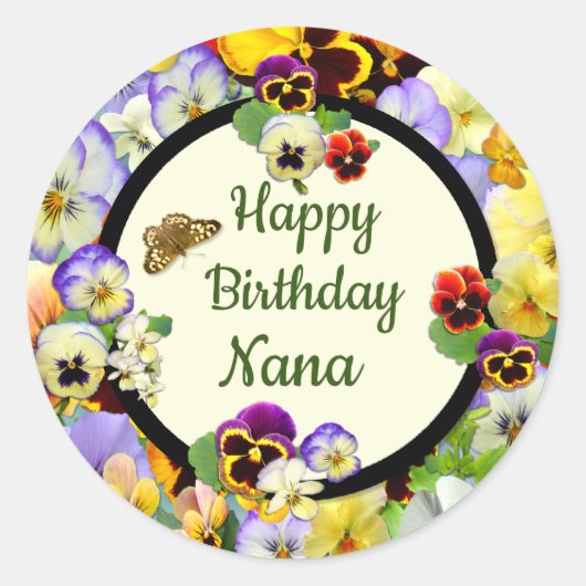 Pansy Design Geburtstag für Nana Runder Aufkleber (Vorderseite)