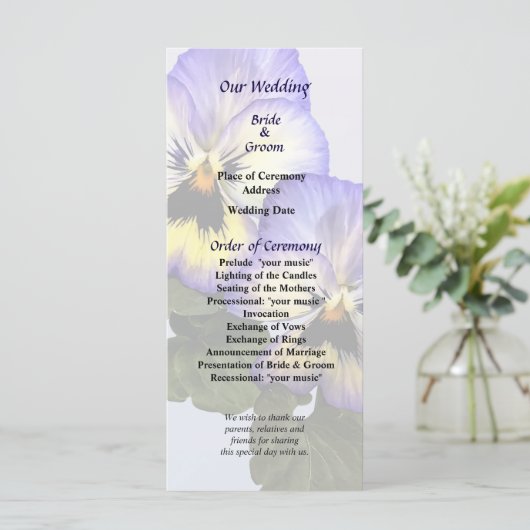 Pansy Duo Wedding Program Programm (Stehend Vorderseite)