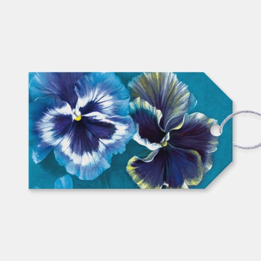 Pansy Fine Art Malerei blauen Geschenk-Tag Geschenkanhänger (Vorderseite (Horizontal))
