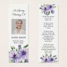 Pansy Floral Photo Funeral Memorial Bookmark