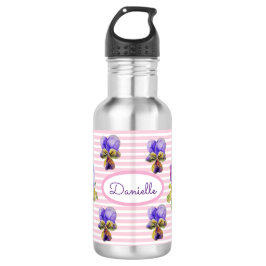 Pansy Floral Viola Vintage Frauen Rosa Streifen Edelstahlflasche