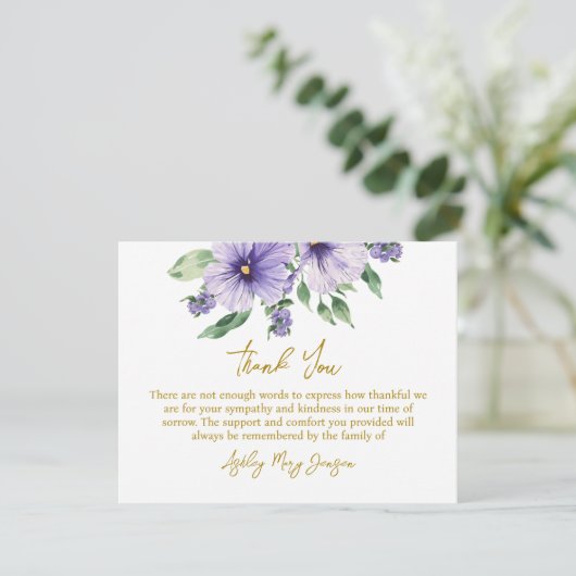Pansy Funeral Thank You Card Bereavement Dankeskarte (Stehend Vorderseite)