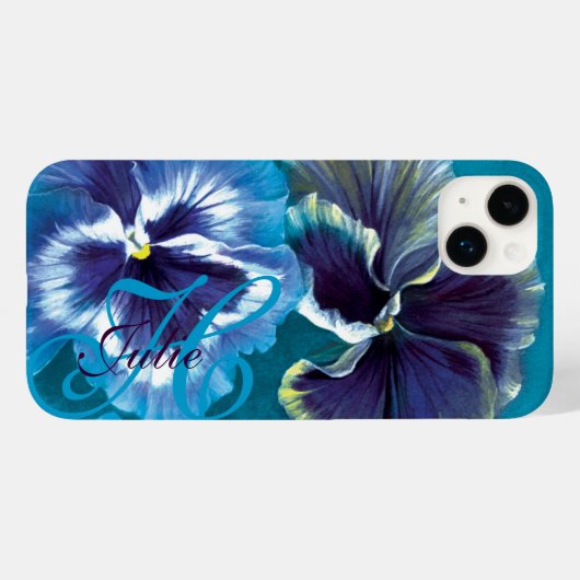 Pansy Gemälde Blumenaqua blauer Name Case-Mate iPhone Hülle (Rückseite (Horizontal))