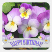 Pansy Happpy Birthday Quadratischer Aufkleber (Vorderseite)