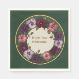 Pansy High Tea Napkins • Forest Green & Gold Serviette
