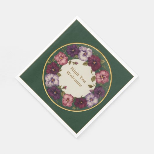 Pansy High Tea Napkins • Forest Green & Gold Serviette (Ecke)
