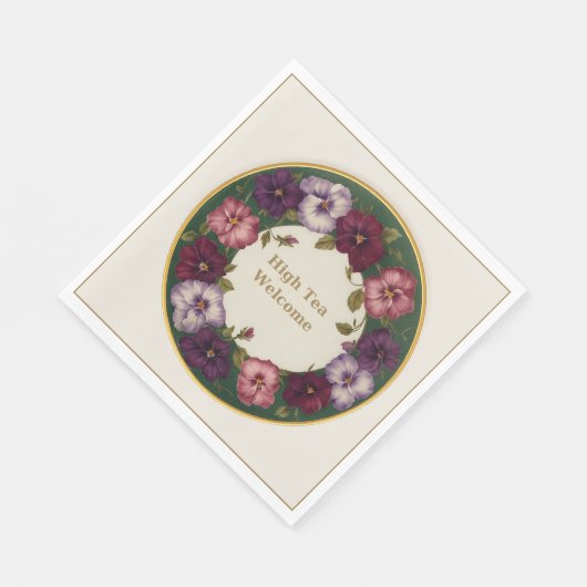 Pansy High Tea Napkins • Ivory & Gold Serviette (Ecke)