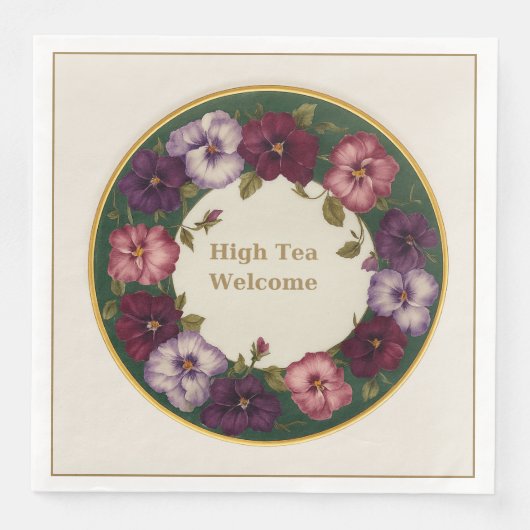 Pansy High Tea Napkins • Ivory & Gold Serviette (Vorderseite)