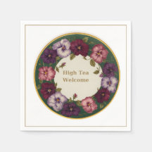 Pansy High Tea Napkins • White & Gold