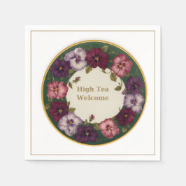 Pansy High Tea Napkins • White & Gold Serviette