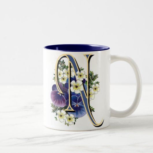 Pansy-Initiale - N Zweifarbige Tasse (Rechts)