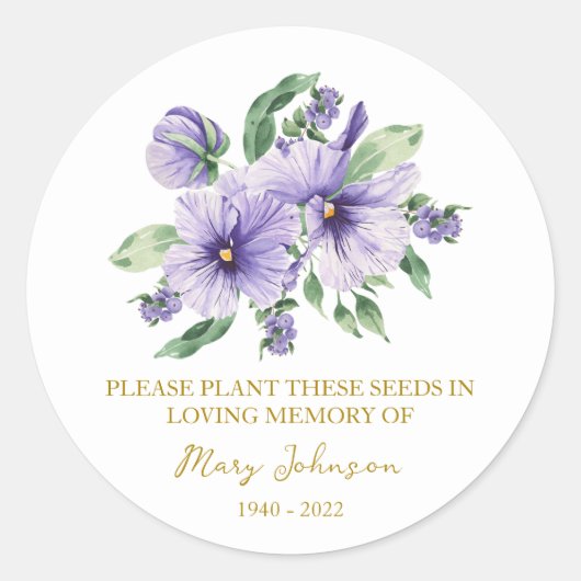Pansy Memorial Funeral Seed Packet Runder Aufkleber (Vorderseite)