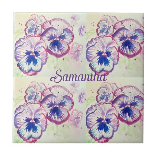 Pansy Panies Purple Flowers Fliese (Vorderseite)