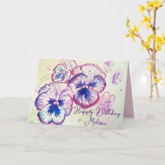 Pansy Panies Purple Flowers Karte (Gelbe Blume)