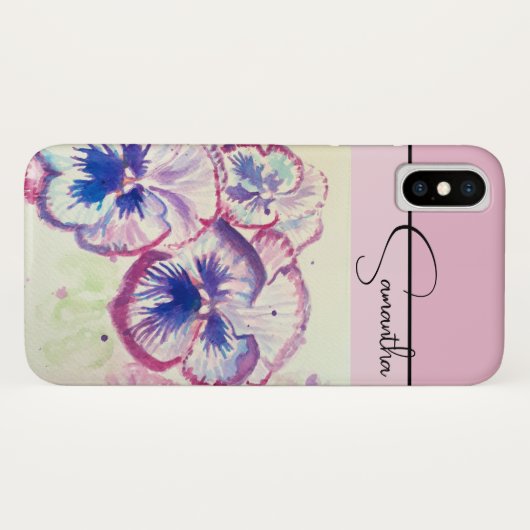 Pansy Pink Aquarell Stiefmütterchen Blumenstrauß B Case-Mate iPhone Hülle (Rückseite (Horizontal))
