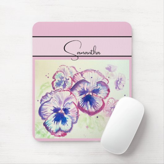 Pansy Pink Aquarell Stiefmütterchen Blumenstrauß B Mousepad (Mit Mouse)