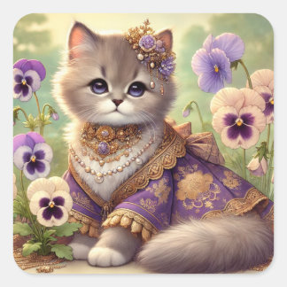 Pansy Princess Cat Quadratischer Aufkleber