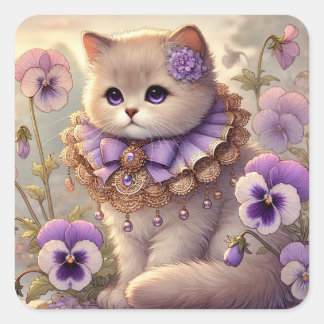 Pansy Princess Cat Quadratischer Aufkleber