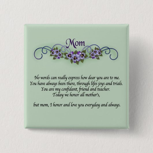 Pansy Scrolls Muttertag Button (Vorderseite)