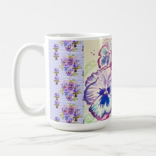 Pansy Stiefmütterchen Lila Aquarell Blume Blumenro Kaffeetasse (Links)