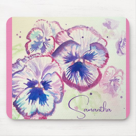 Pansy Stiefmütterchen Lila Aquarell Blume Blumenro Mousepad (Vorne)