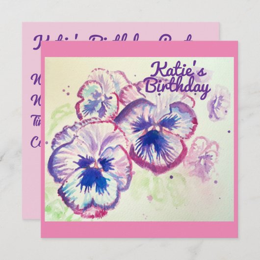 Pansy Stiefmütterchen Lila Blume Blumenrosa Einladung (Vorne/Hinten)