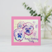 Pansy Stiefmütterchen Lila Blume Blumenrosa Geburt Einladung (Stehend Vorderseite)