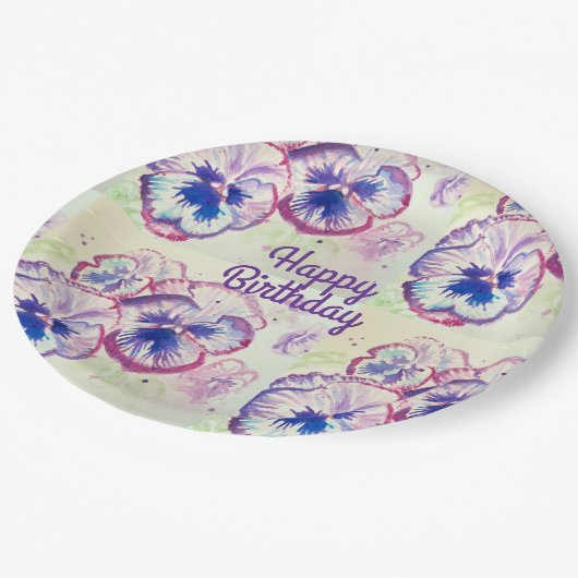 Pansy Stiefmütterchen Lila Blume Blumenrosa Pappteller (Schrägansicht)