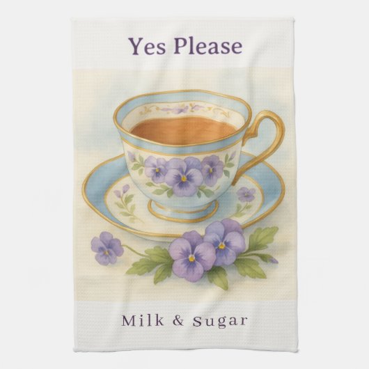 Pansy Teacup Tea Towel | Ja bitte Milch & Zucker Geschirrtuch (Vertikal)