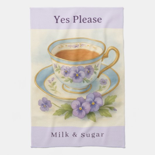 Pansy Teacup Tea Towel | Yes Please Milk & Sugar Geschirrtuch (Vertikal)