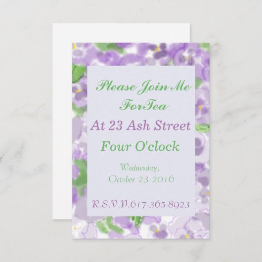 Pansy-Tee-Einladung Einladung (Vorne/Hinten)