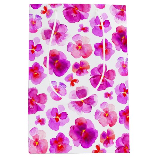 Pansy viola rosa Aquarelltasche Mittlere Geschenktüte (Vorderseite)