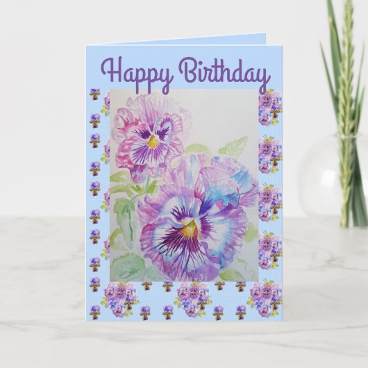 Pansy Viola violas Violet floral lila Wasserfarbe Karte (Vorderseite)