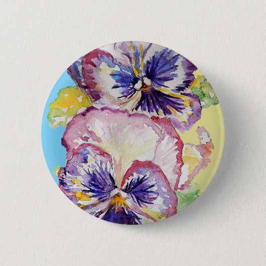 Pansy Wasserfarbmuster auf rosa und blassgelb Button (Vorderseite)