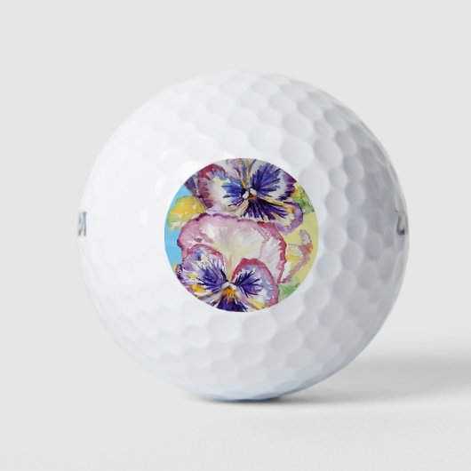 Pansy Wasserfarbmuster auf rosa und blassgelb Golfball (Vorderseite)