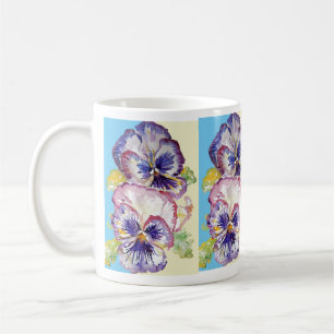 Pansy Wasserfarbmuster auf rosa und blassgelb Kaffeetasse