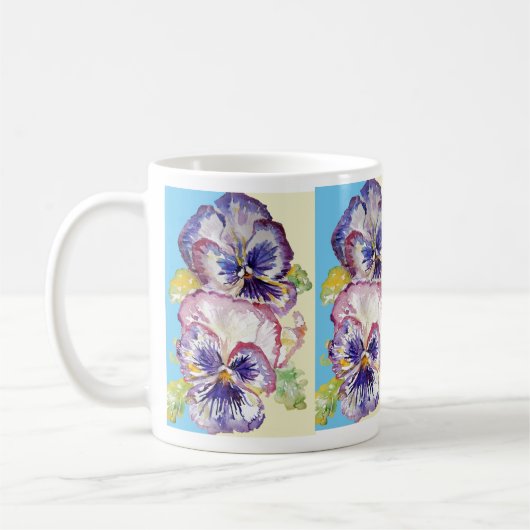 Pansy Wasserfarbmuster auf rosa und blassgelb Kaffeetasse (Links)