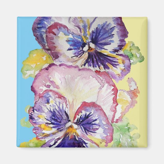 Pansy Wasserfarbmuster auf rosa und blassgelb Magnet (Vorne)